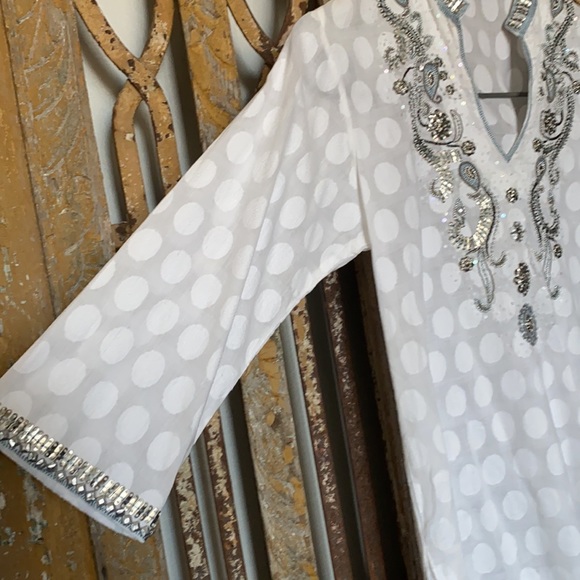 SULU DESIGNER BEADED TUNIC TOP 6 EXCELLENT - Picture 6 of 8